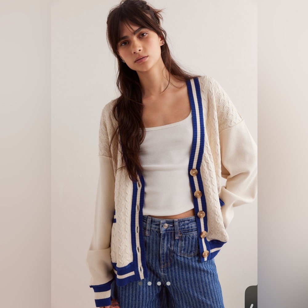 Free People Cream and Blue Cardigan